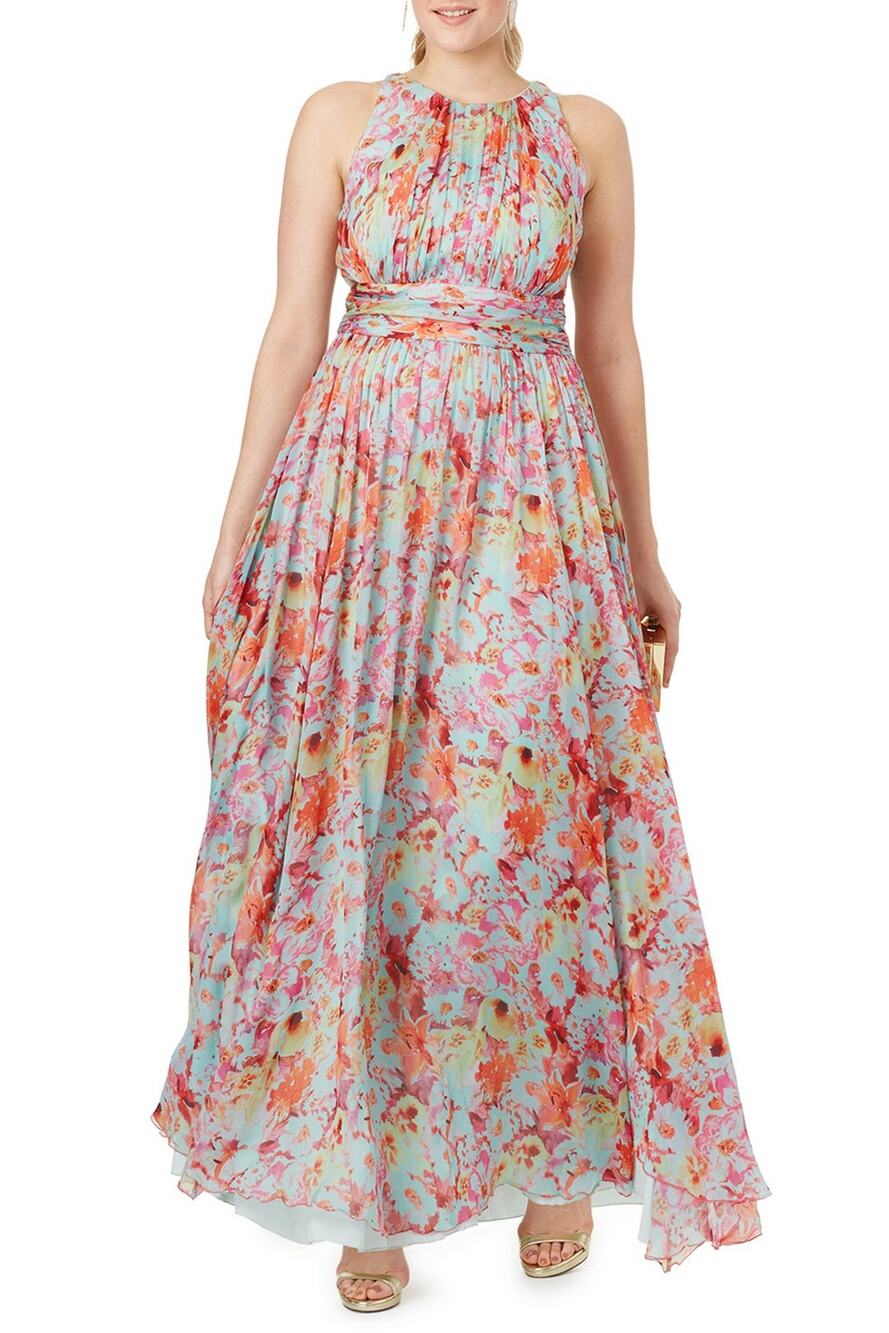 Badgley Mischka Utopia Floral Silk Halter Gown 18W Formal